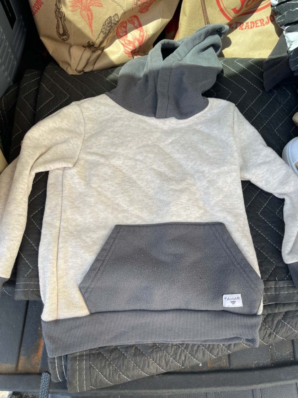 Tahari Kids Two-Tone Light Gray and Charcoal Hooded Sweatshirt